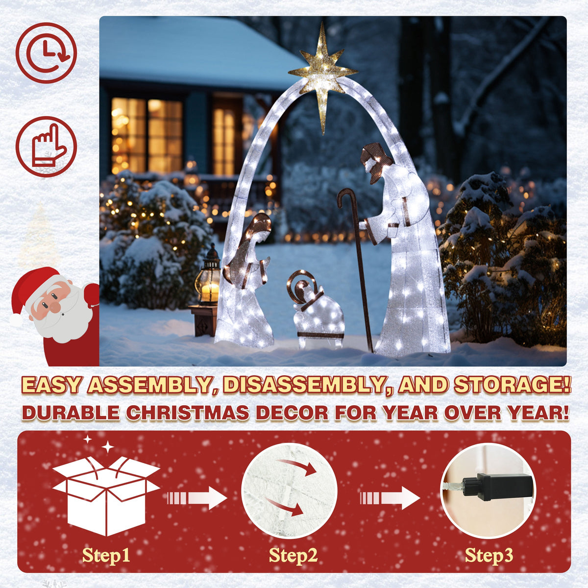 5 ft. Cool White 4 piece LED Nativity scene set Christmas Holiday Yard Decoration. jesus and mary scene, birth of jesus nativity scene
