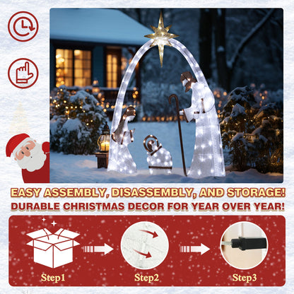 5 ft. Cool White 4 piece LED Nativity scene set Christmas Holiday Yard Decoration. jesus and mary scene, birth of jesus nativity scene