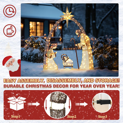 5 ft. 3 piece Warm White LED Nativity Set Christmas Holiday Yard Decoration, Gold