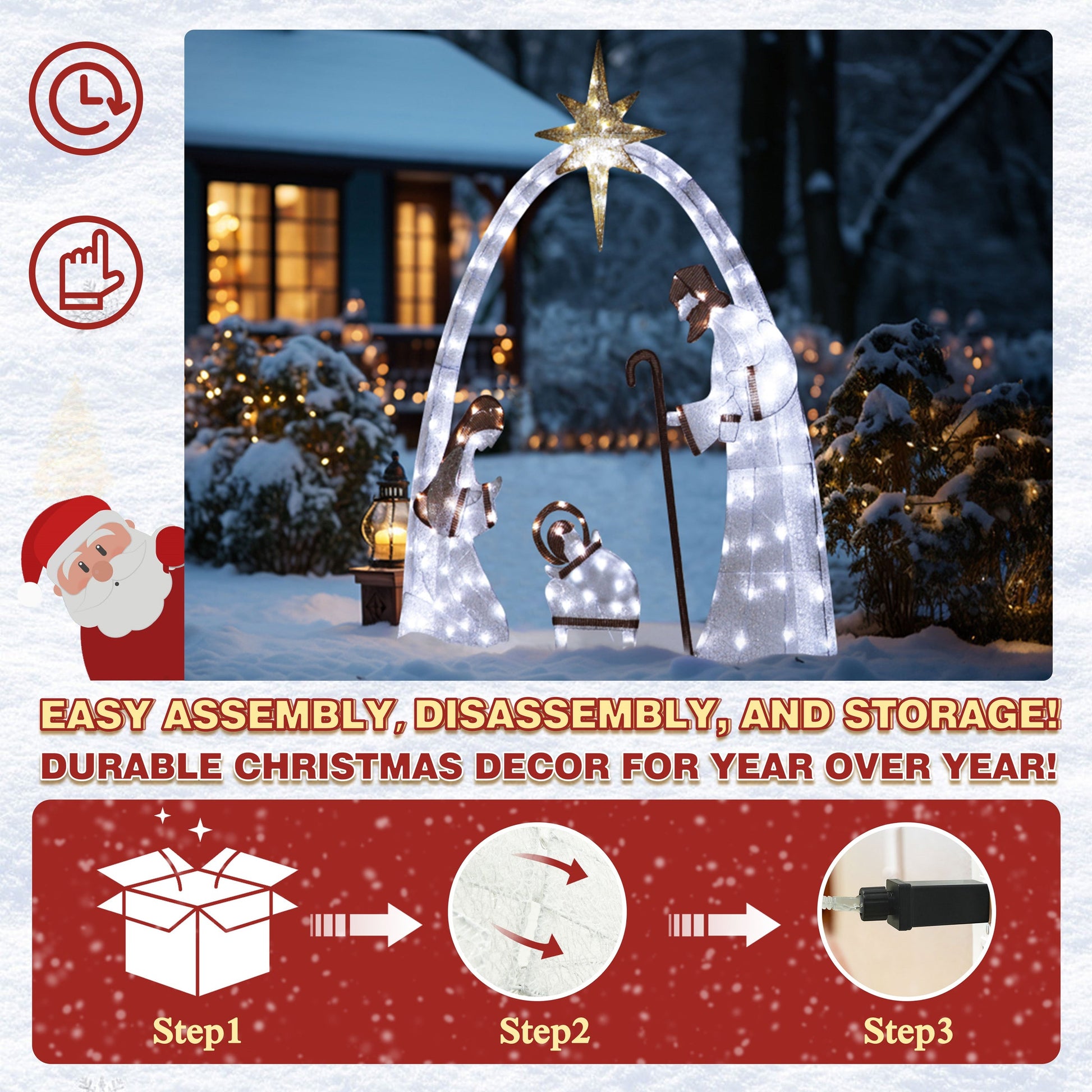 5 ft. Cool White 4 piece LED Nativity scene set Christmas Holiday Yard Decoration. jesus and mary scene, birth of jesus nativity scene