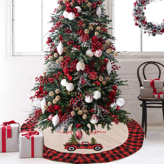 47" Buffalo Plaid linen Christmas Tree Skirt