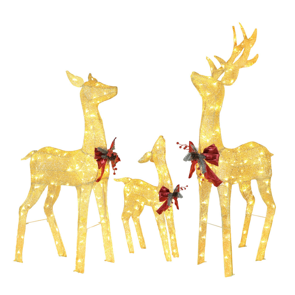 4.5 ft. 3D Warm White LED Reindeer Family Christmas Holiday Yard Decoration, Gold