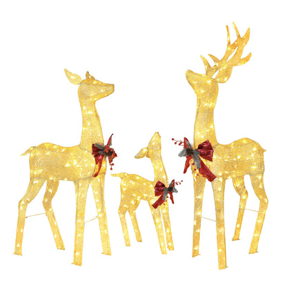 4.5 ft. 3D Warm White LED Reindeer Family Christmas Holiday Yard Decoration, Gold