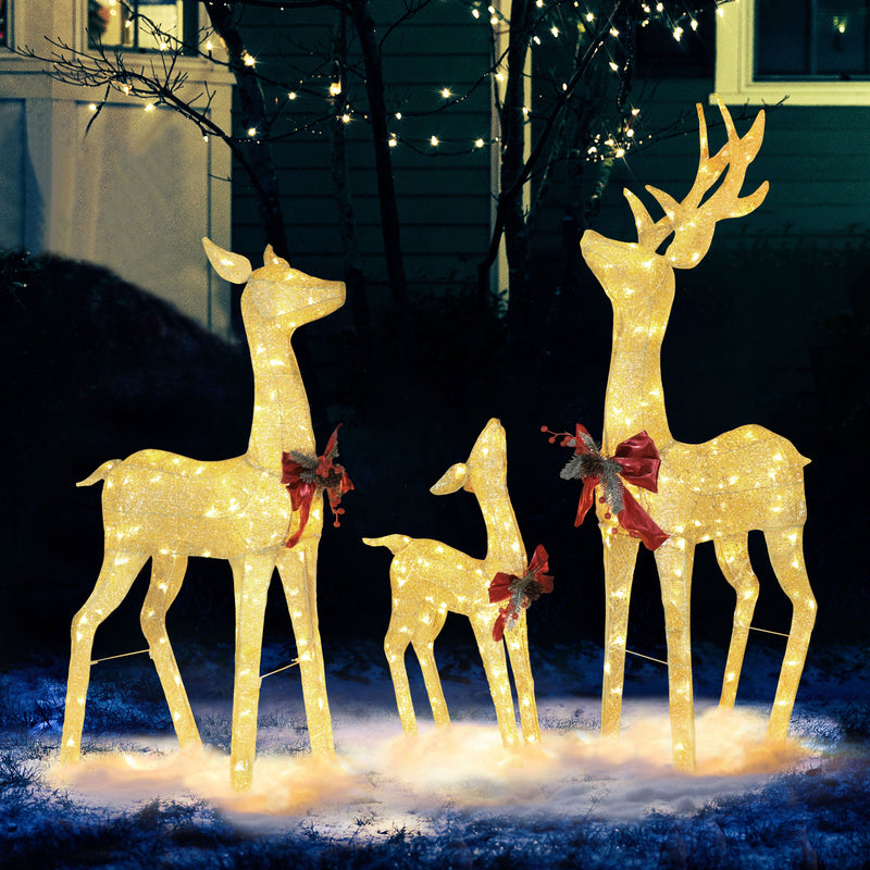 4.5 ft. 3D Warm White LED Reindeer Family Christmas Holiday Yard Decoration, Gold
