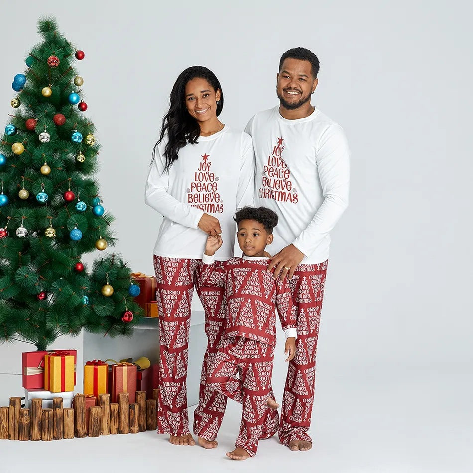 White and Red Christmas Printed Homewear Pajamas Two-piece PJS Set