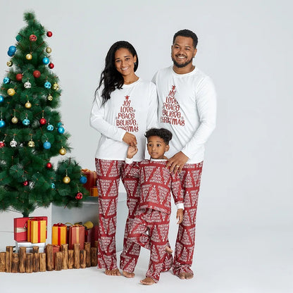 White and Red Christmas Printed Homewear Pajamas Two-piece PJS Set