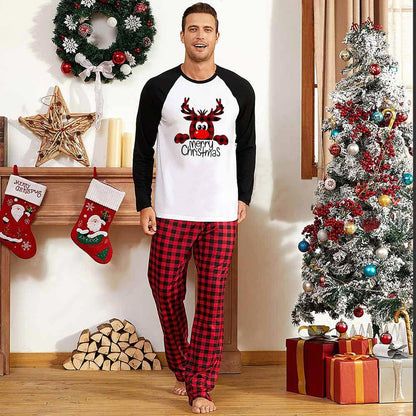 Black and Red Plaid print Christmas Matching Family Pajamas Sets