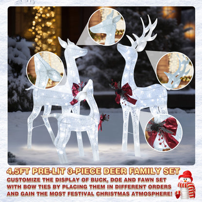 4.5 ft. 3D Cool White LED Reindeer Family Christmas Holiday Yard Decoration