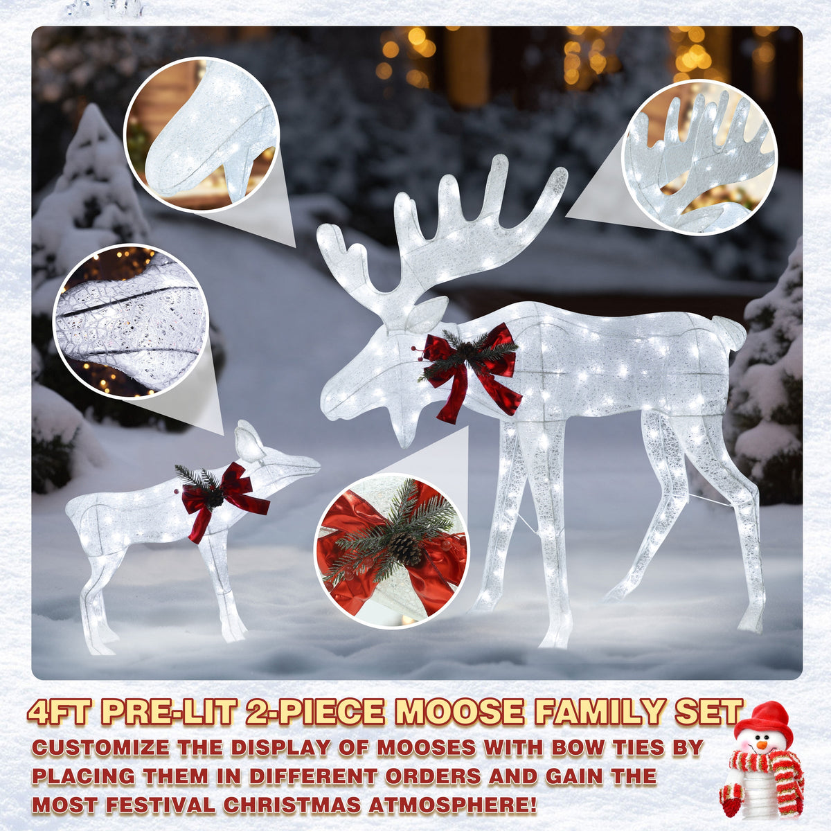 48.1 in. Cool White LED Moose Christmas Holiday Yard Decoration (2-Piece)