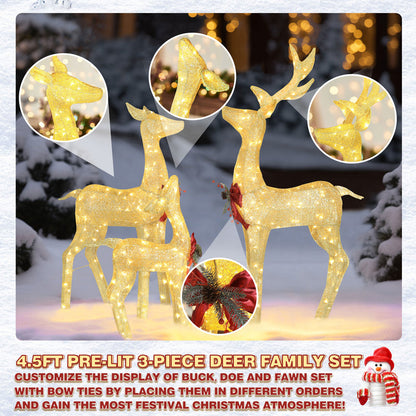 4.5 ft. 3D Warm White LED Reindeer Family Christmas Holiday Yard Decoration, Gold