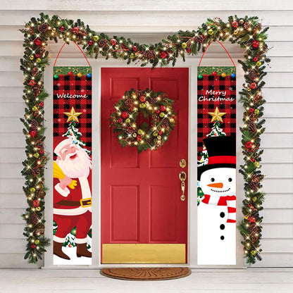 70-inch santa close and snowman Front Christmas Porch Decorations Banner 