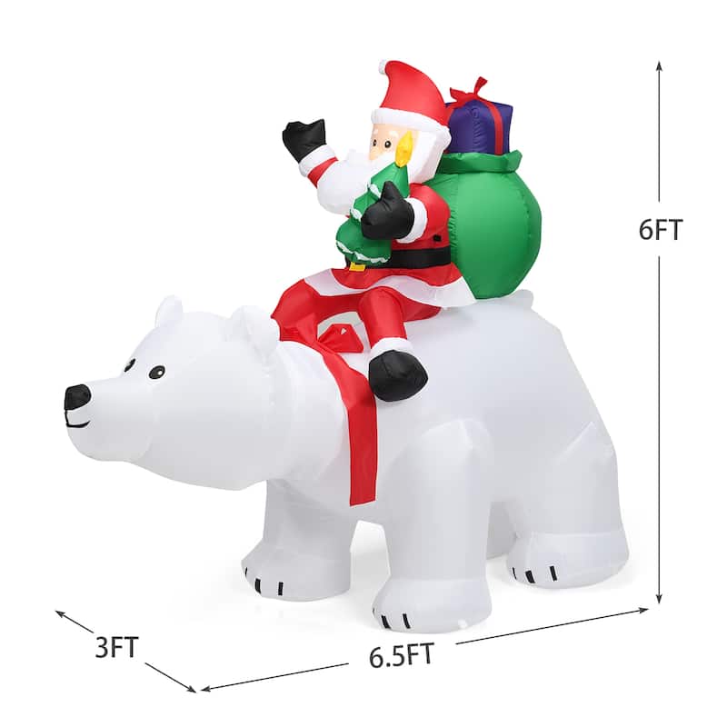 6.5ft Inflatable Christmas Santa Clause Riding The Polar Bear