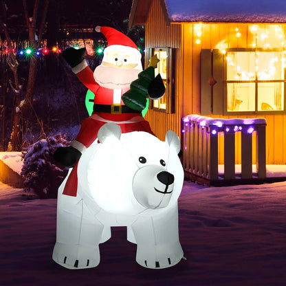 6.5ft Inflatable Christmas Santa Clause Riding The Polar Bear