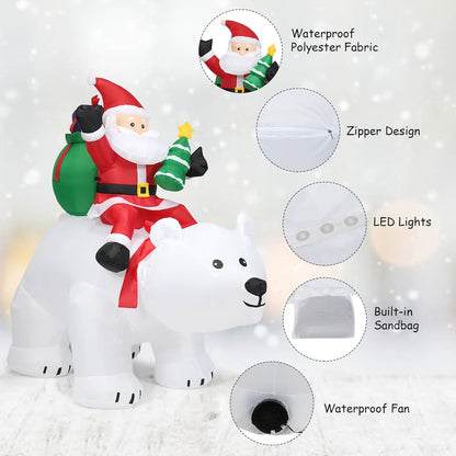 6.5ft Inflatable Christmas Santa Clause Riding The Polar Bear