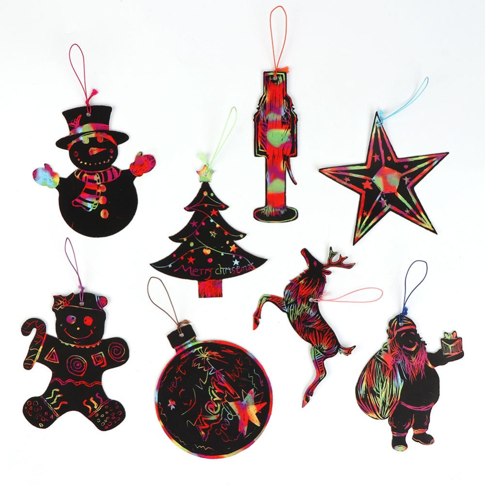 21pcs Magic scratch paper christmas kids ornament paper with wood pen