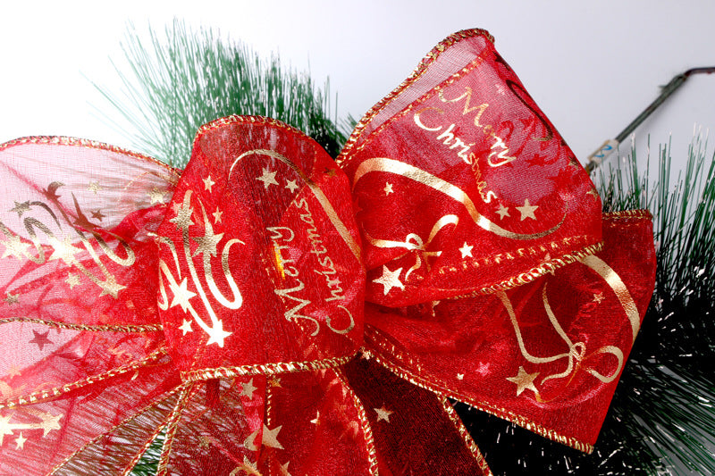 6.5ft Red and Gold organza wired sheer merry Christmas wired Ribbon