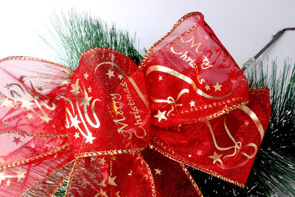6.5ft Red and Gold organza wired sheer merry Christmas wired Ribbon