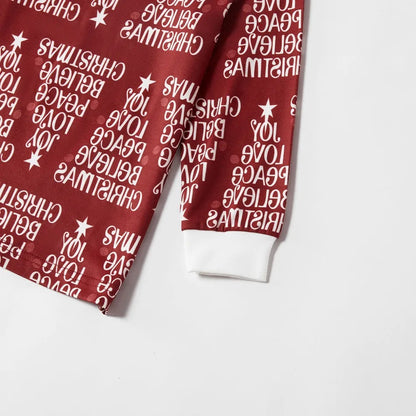 White and Red Christmas Printed Homewear Pajamas Two-piece PJS Set