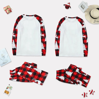 Merry Christmas Deer White and Red Plaid Christmas matching PJS set.