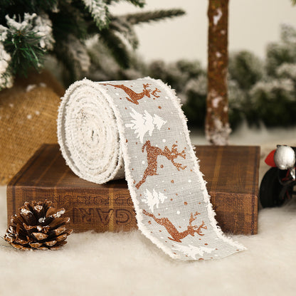 Linen Elk Christmas Tree Ribbon, Gift Box Wrapping Ribbon