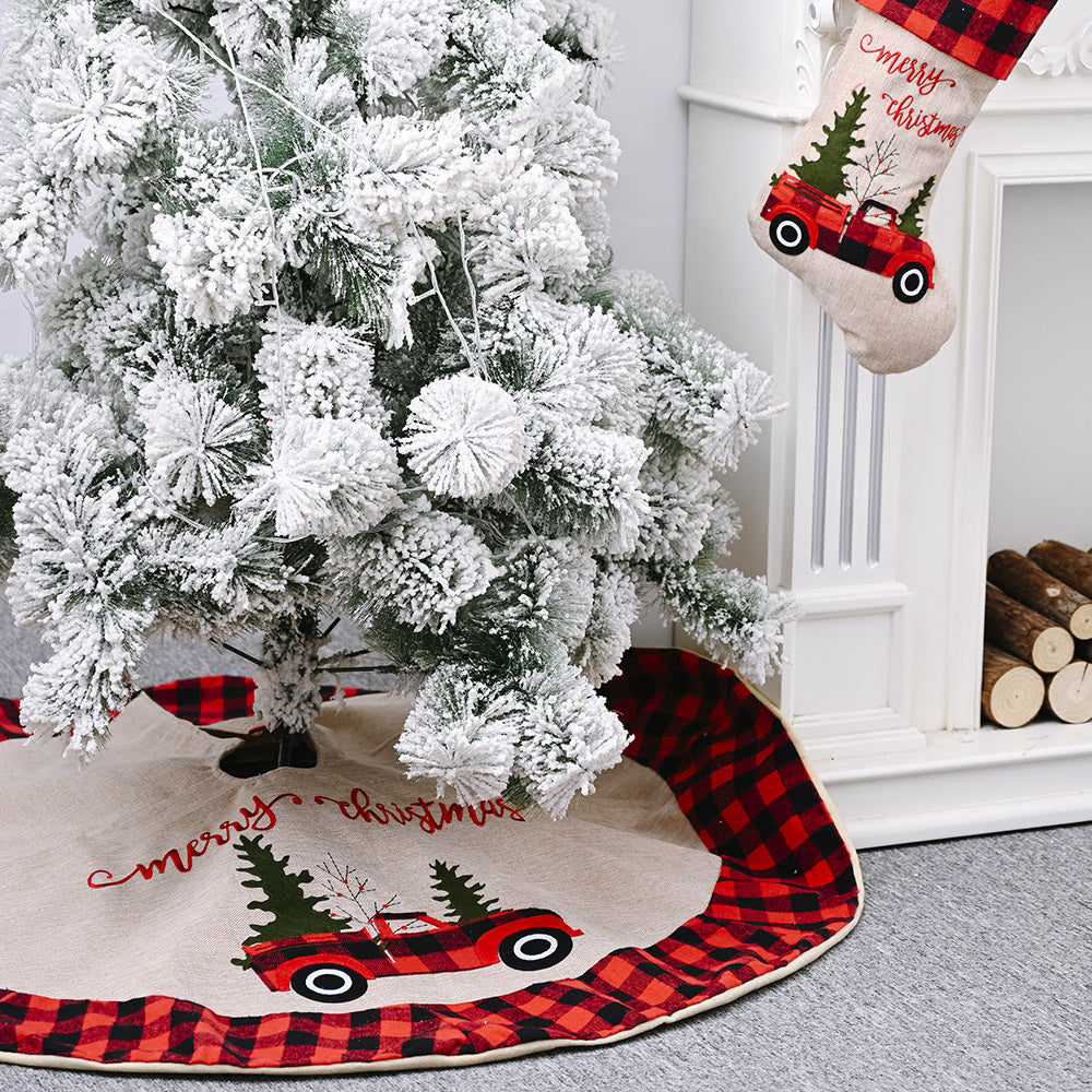 47" Buffalo Plaid linen Christmas Tree Skirt 