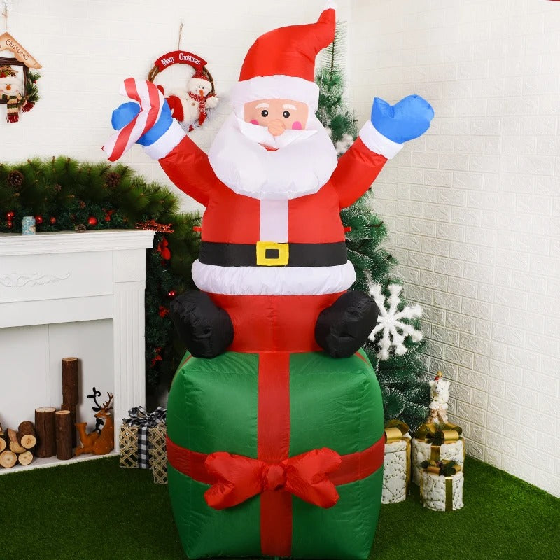 6ft Christmas Inflatable Santa Claus Sitting on Gift Box Built-in LED Lights for Xmas Party Outdoor Patio Garden-