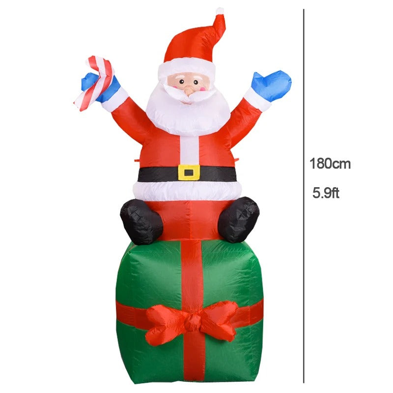 6ft Christmas Inflatable Santa Claus Sitting on Gift Box Built-in LED Lights for Xmas Party Outdoor Patio Garden-