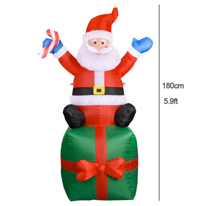 6ft Christmas Inflatable Santa Claus Sitting on Gift Box Built-in LED Lights for Xmas Party Outdoor Patio Garden-