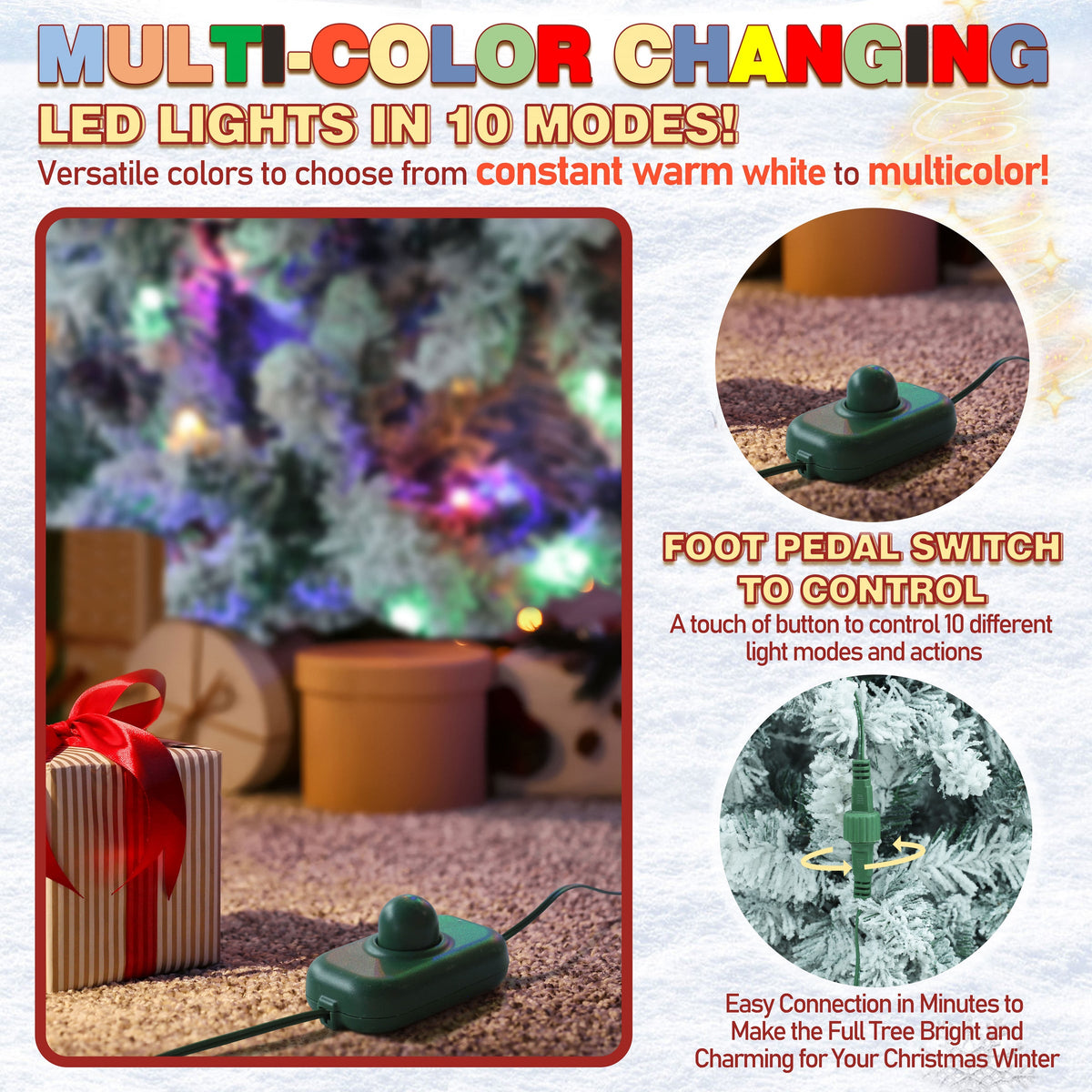 6ft Pencil Christmas Tree with Flocked Snow and Metal Stand