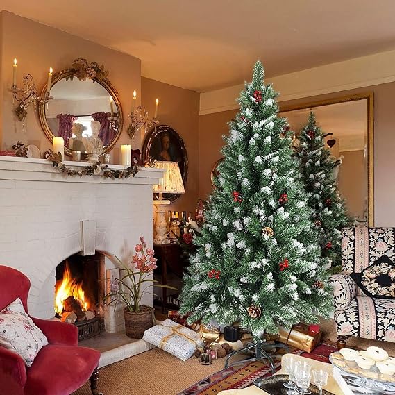 7ft snow frosted Pre-Lit LED Artificial Full Pine Christmas Tree with lights 