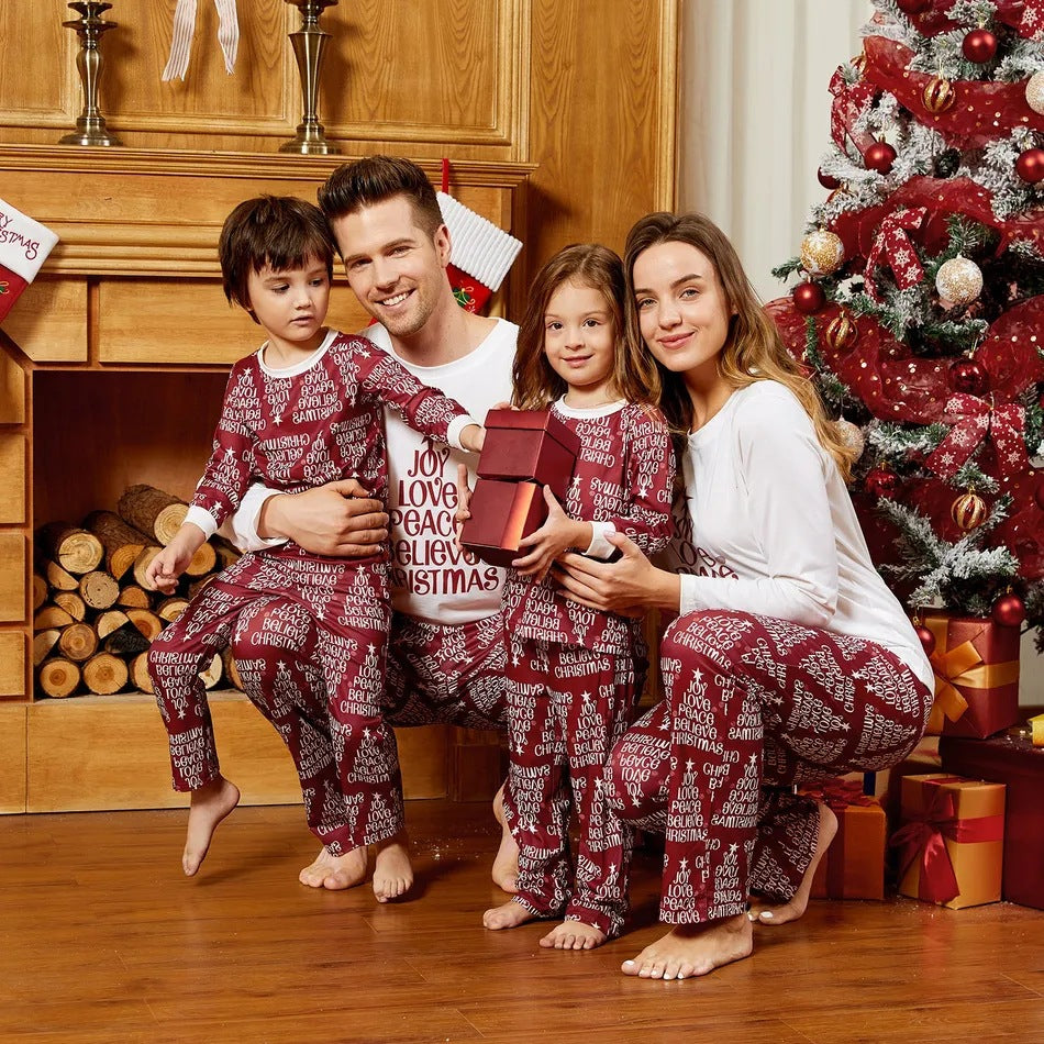 White and Red Christmas Printed Homewear Pajamas Two-piece PJS Set