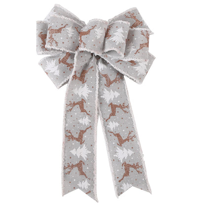 9 folds grey and white deer and christmas tree  christmas tree ribbon bow