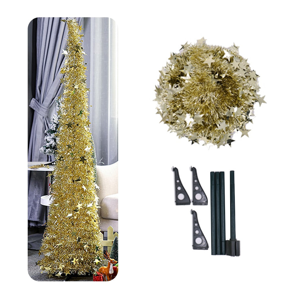 Collapsible Tinsel Pop-Up Artificial Christmas Tree with tree stand