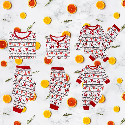 Long Sleeve Round Neck Santa Christmas matching pajamas set