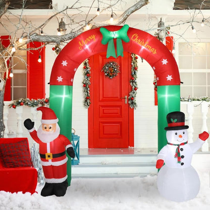 8 Ft. Tall Christmas Arch with Snowman and Santa Inflatables Outdoor Decoration with LED Lights