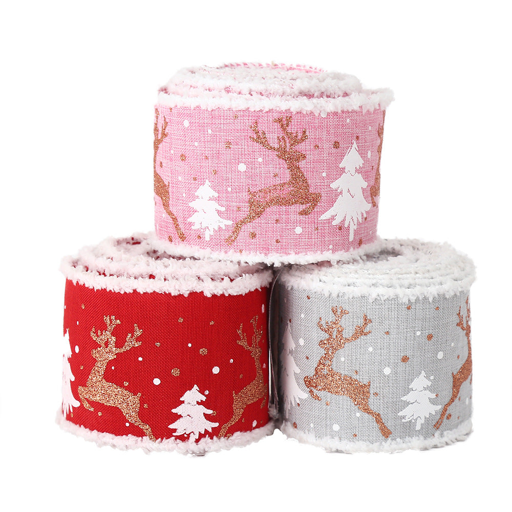 Linen Elk Christmas Tree Ribbon, Gift Box Wrapping Ribbon