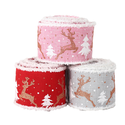 Linen Elk Christmas Tree Ribbon, Gift Box Wrapping Ribbon