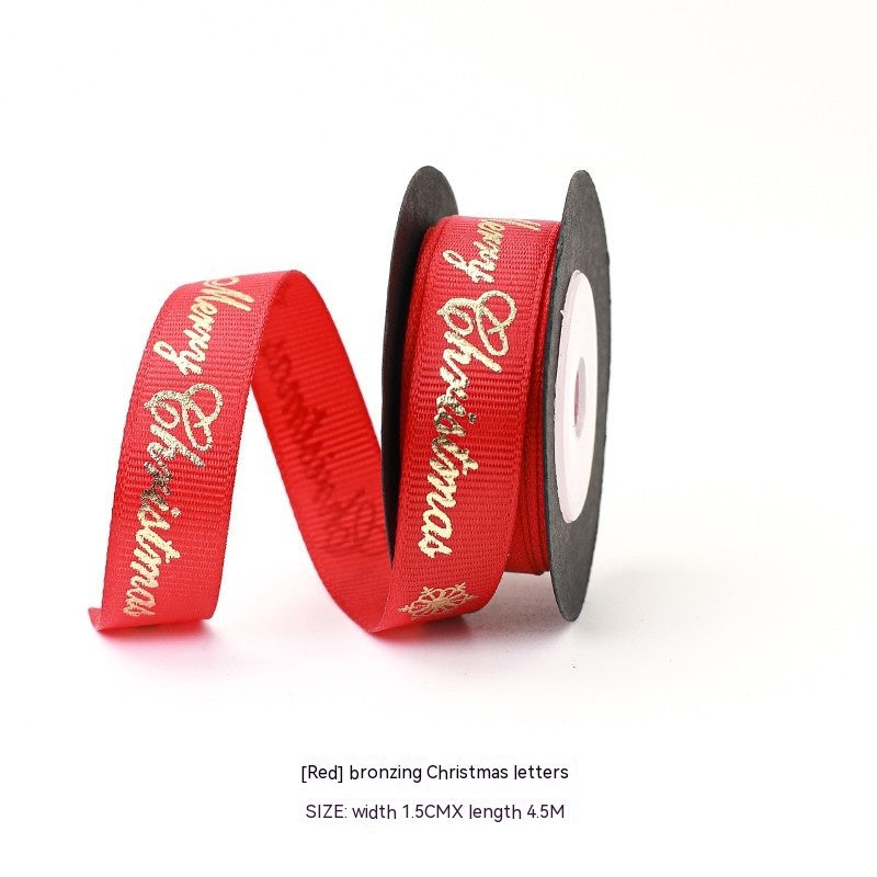 red merry christmas ribbon with snowflakes