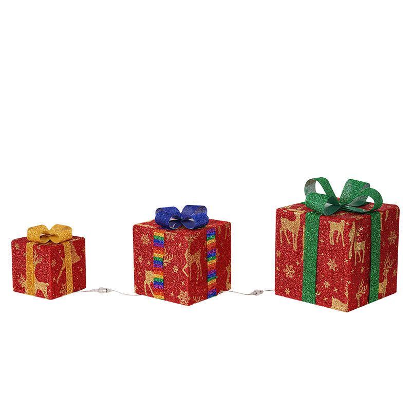 RGB Color-Changing Outdoor Christmas Gift Boxes with lights for indoor and outdoor use  - Set of 3