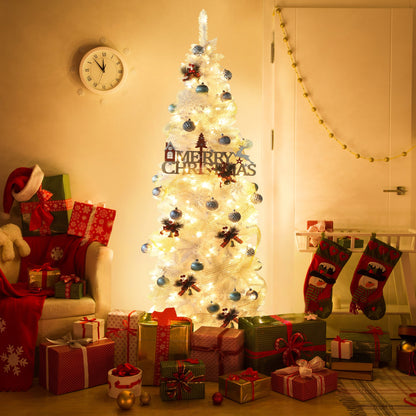 7ft Pre-Lit White Pencil Artificial Christmas Tree  for Home Holiday Decor.