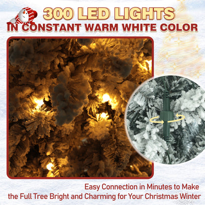 Pre-lit Snow Flocked Artificial Pencil Christmas Tree