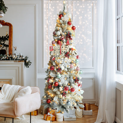 Pre-lit Snow Flocked Artificial Pencil Christmas Tree
