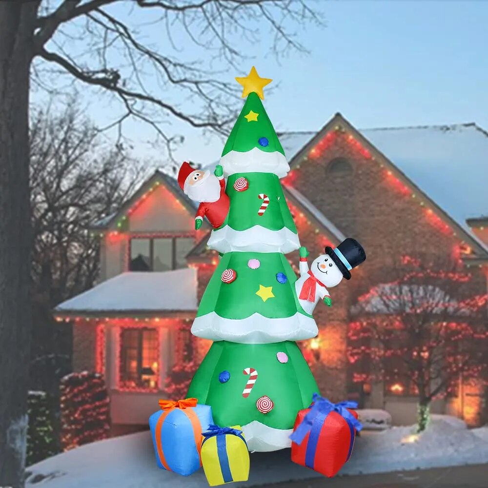 8ft Pre lit Giant Inflatable Santa Claus Christmas Tree 2.4M with LED Lights Blow Up Christmas Decorations