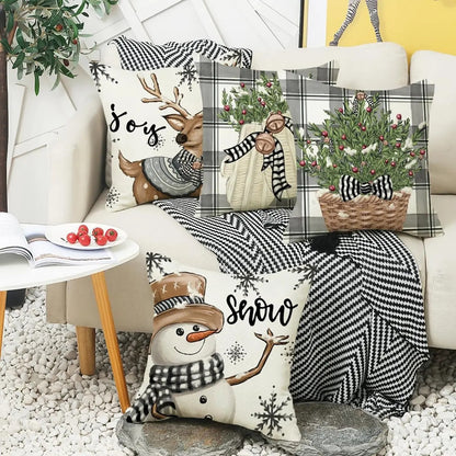 Deer and snowman Christmas cushion cover 18x18 set of 4
