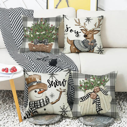 Deer and snowman Christmas cushion cover 18x18 set of 4
