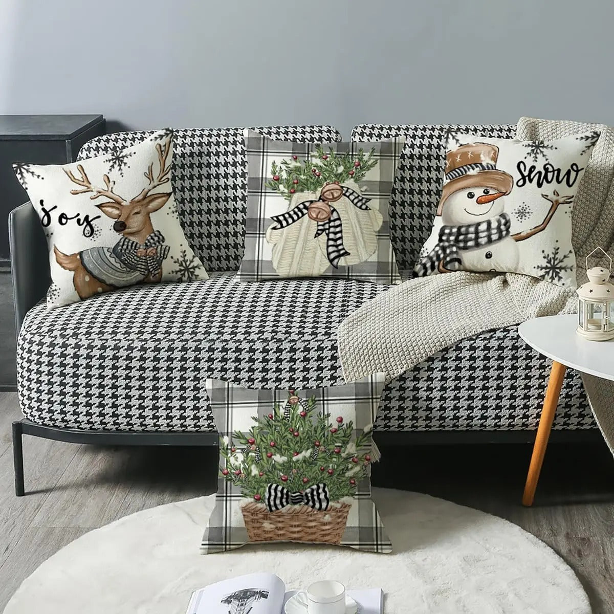 Deer and snowman Christmas cushion cover 18x18 set of 4