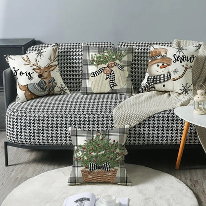 Deer and snowman Christmas cushion cover 18x18 set of 4