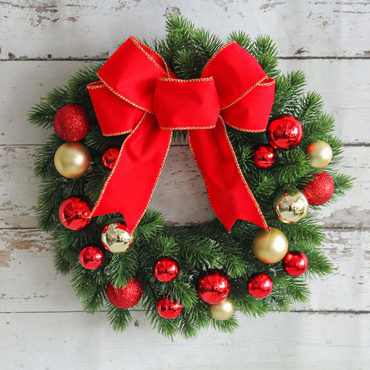 12 inch Red bauble Christmas Wreath With Red bow ribbon.