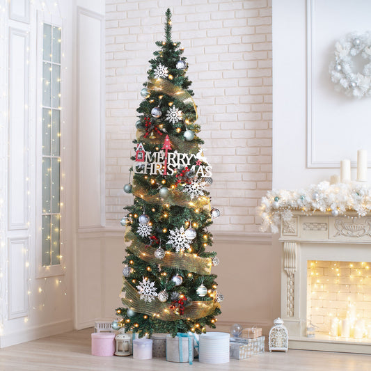 6FT Slim Pencil Christmas Tree Pre-lit with Lights, Artificial Holiday Christmas Tree Home Decoration