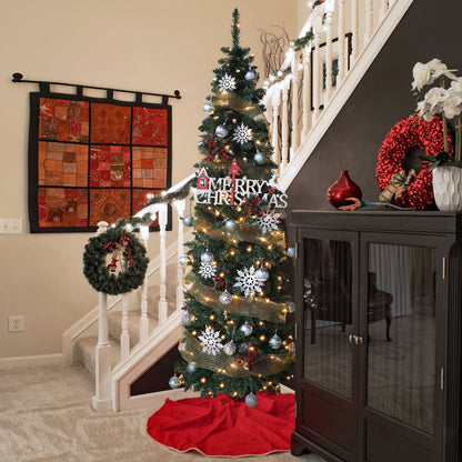 7FT Slim Pencil Christmas Tree Pre-lit with Lights, Artificial Holiday Christmas Tree Home Decoration